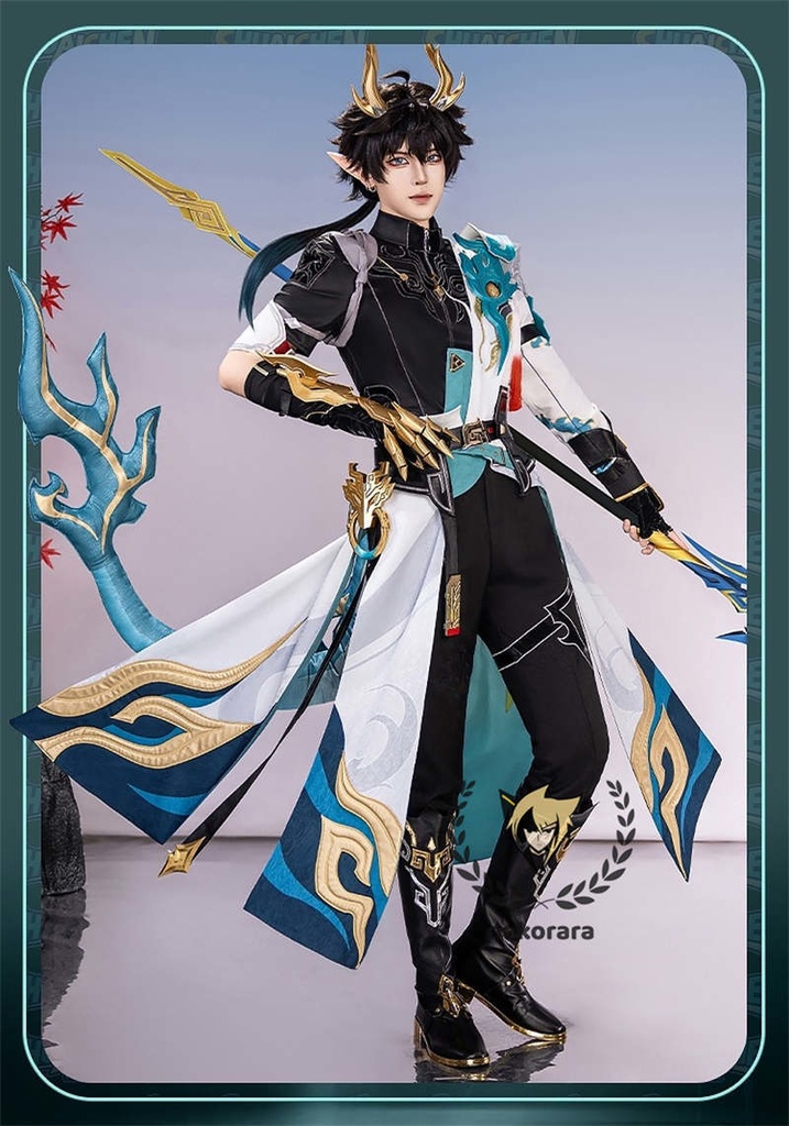 Nakorara 崩壊スターレイル 丹恒 cosplay 衣装 騰荒 金属樹脂製パーツ コスチューム Dan Heng 星穹列車 仙舟羅浮 尻尾+シューズ+ウィッグ追加