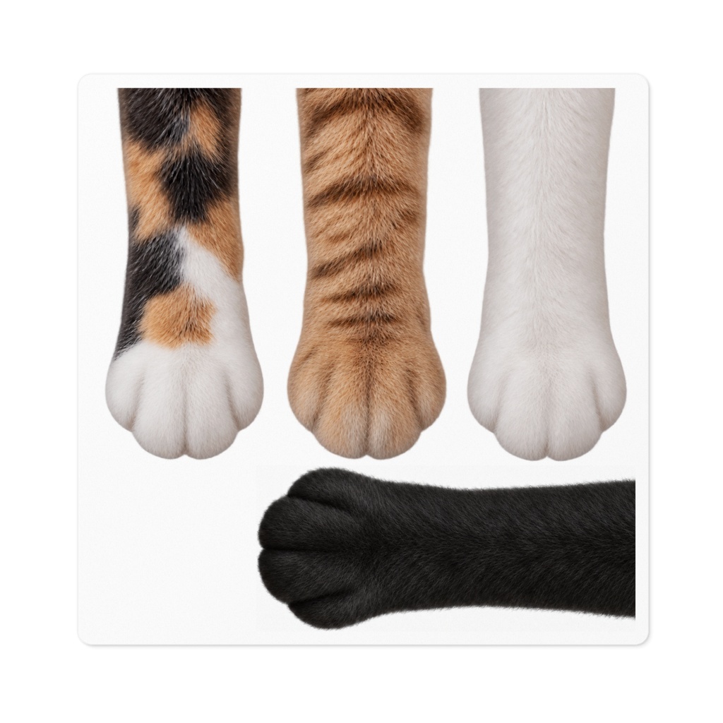 猫の足（猫の手）4種 ステッカーシート｜セルフカット｜三毛猫・トラ猫・白猫・黒猫【ねこのあしシリーズ】（スマホにも）