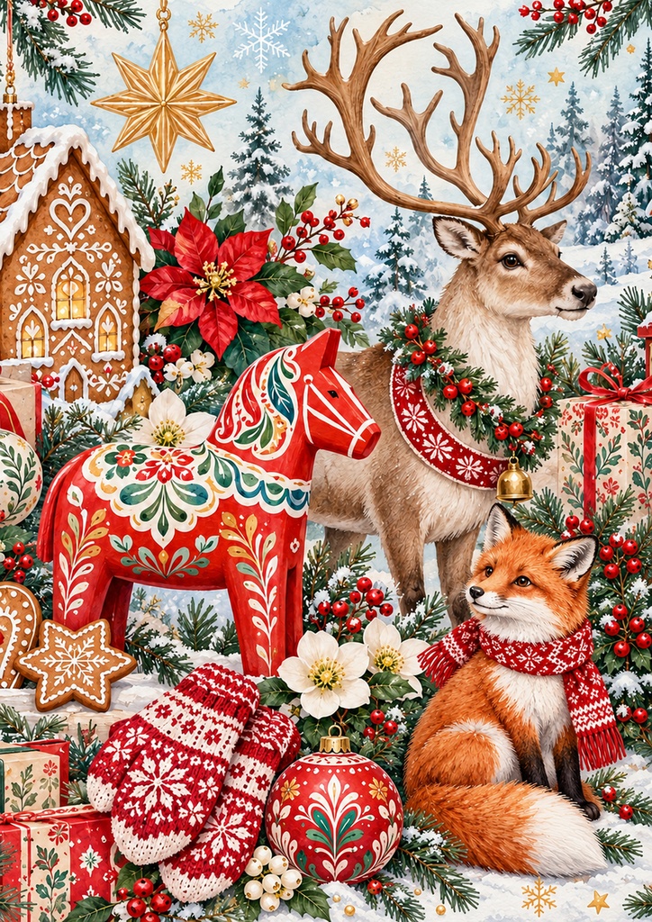 北欧クリスマス デジタルペーパー8柄|正方形・A4/PNG16枚