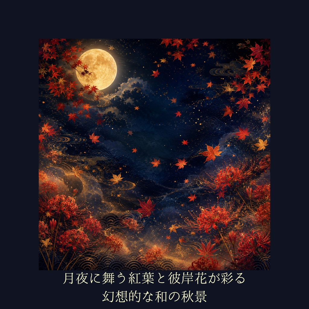 月夜に舞う紅葉と彼岸花|幻想和風デジタルペーパー