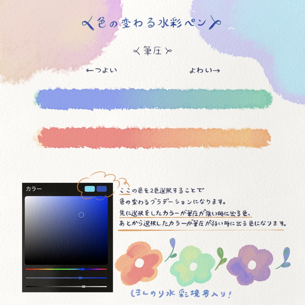 【procreate】色の変わる水彩ブラシセット