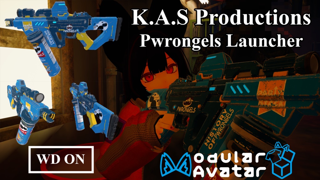 "Pwrongel" Launcher, Functional Gimmick Gun for VRChat Avatar [MA] | ランチャー、VRChatアバター用機能付きギミックガン [MA]