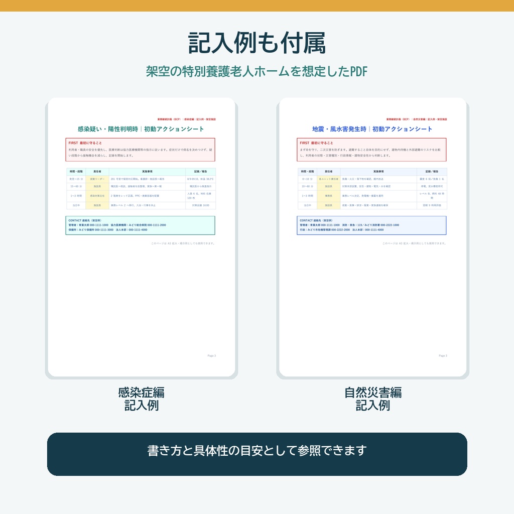 【特養向け】介護施設BCP Wordテンプレート|感染症・自然災害/記入例つき