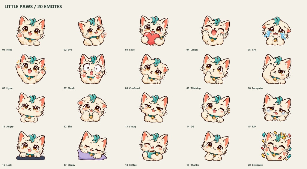 LITTLE PAWS|猫エモート20種【AI生成】