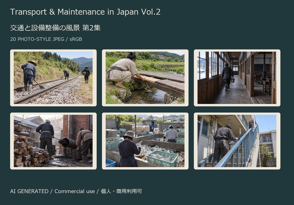 Transport & Maintenance in Japan Vol.2 | 20 Photo-Style JPEG | 交通と設備整備の風景 第2集【AI生成】