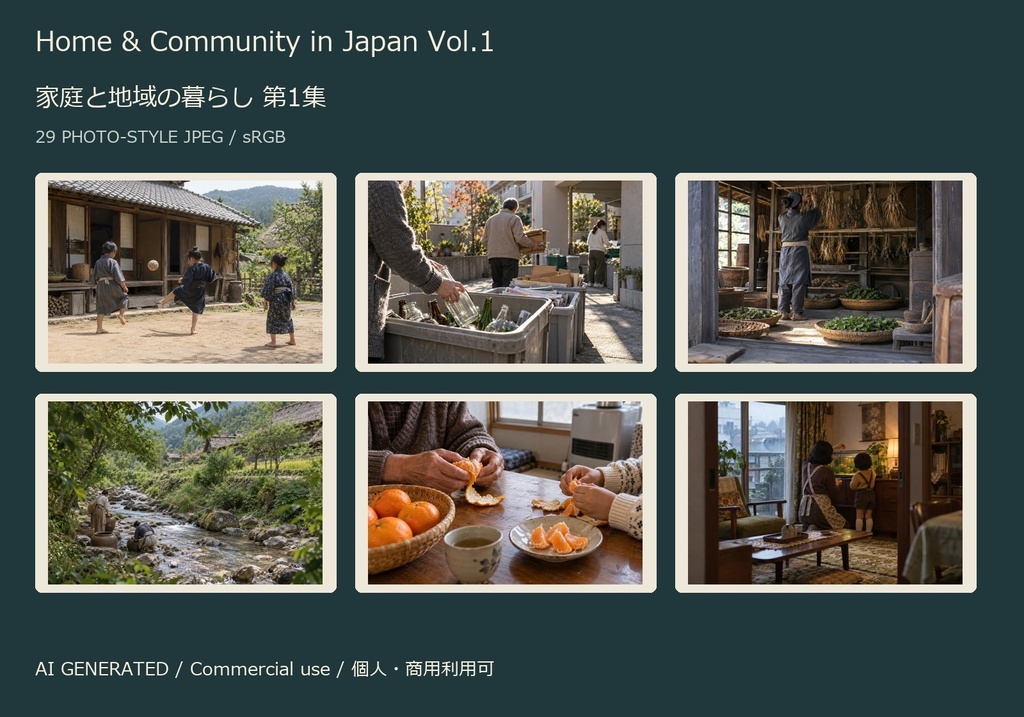 Home & Community in Japan Vol.1 | 29 Photo-Style JPEG | 家庭と地域の暮らし 第1集【AI生成】