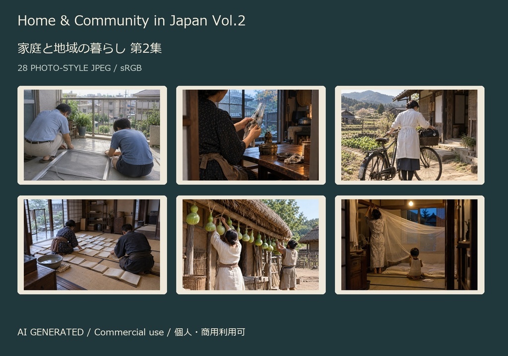 Home & Community in Japan Vol.2 | 28 Photo-Style JPEG | 家庭と地域の暮らし 第2集【AI生成】