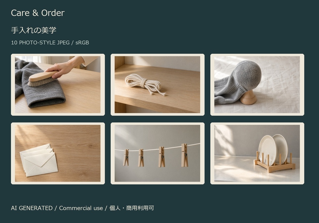 Care & Order | 10 Photo-Style JPEG | 手入れの美学【AI生成】