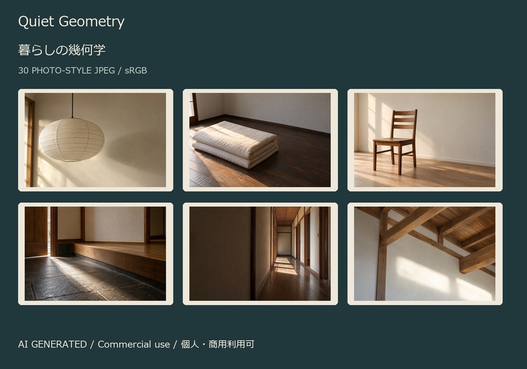 Quiet Geometry | 30 Photo-Style JPEG | 暮らしの幾何学【AI生成】