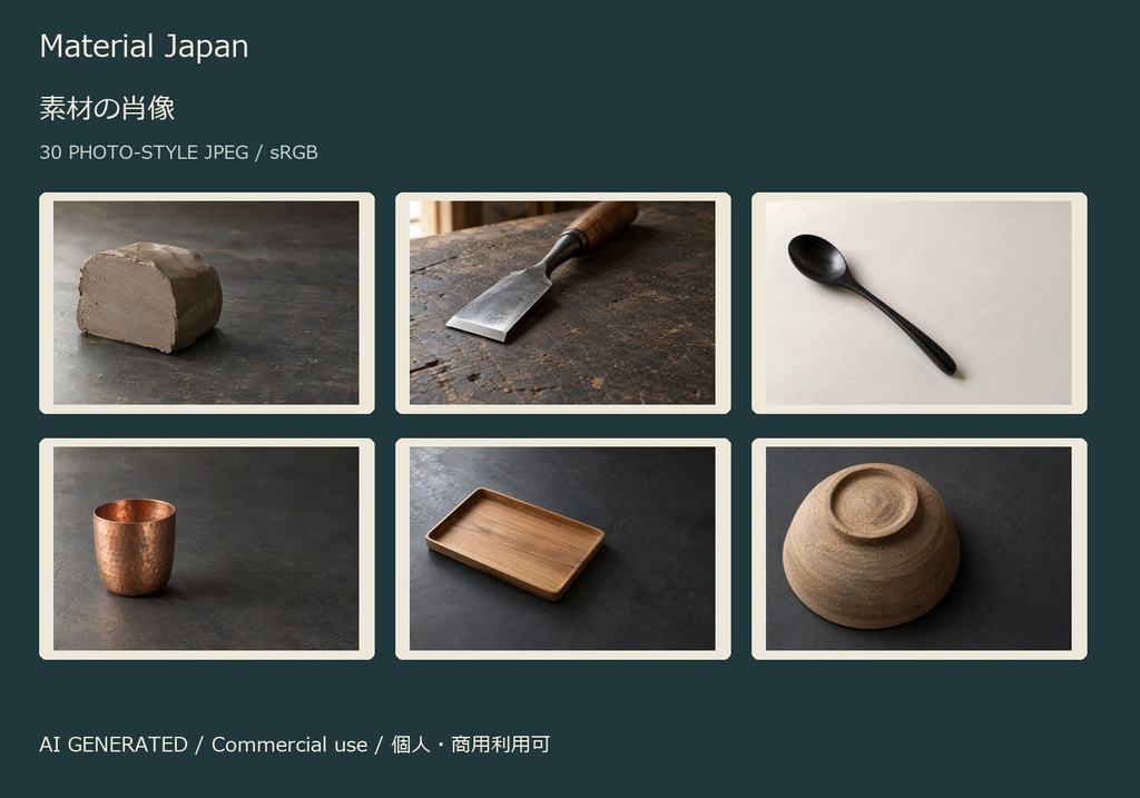 Material Japan | 30 Photo-Style JPEG | 素材の肖像【AI生成】