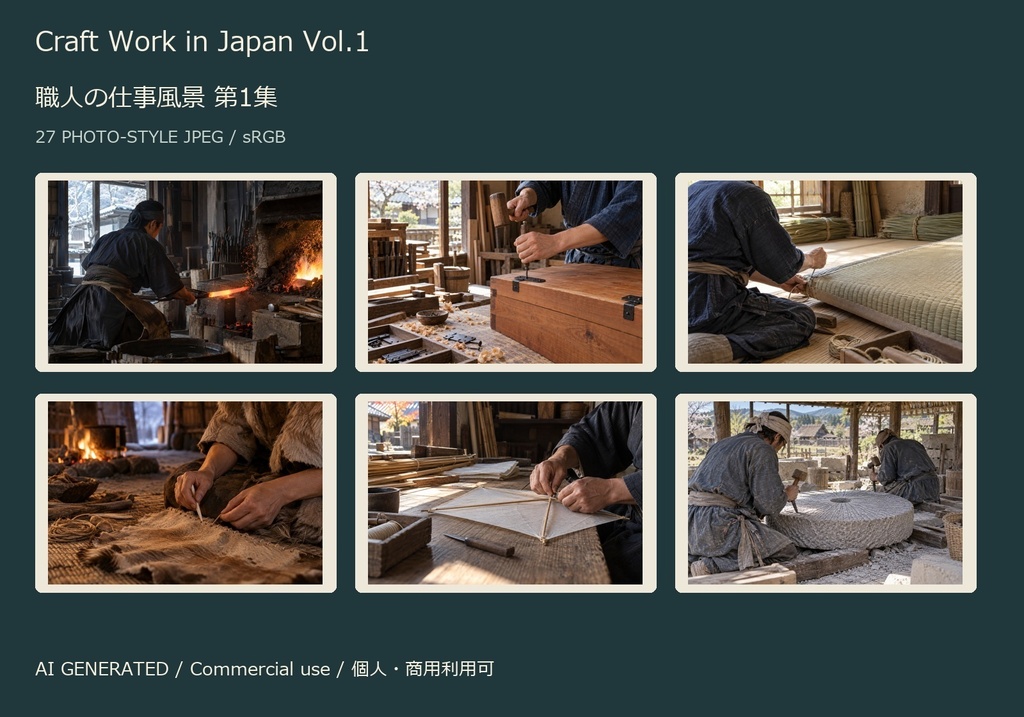 Craft Work in Japan Vol.1 | 27 Photo-Style JPEG | 職人の仕事風景 第1集【AI生成】