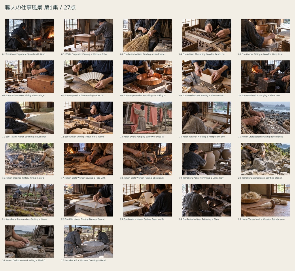 Craft Work in Japan Vol.1 | 27 Photo-Style JPEG | 職人の仕事風景 第1集【AI生成】