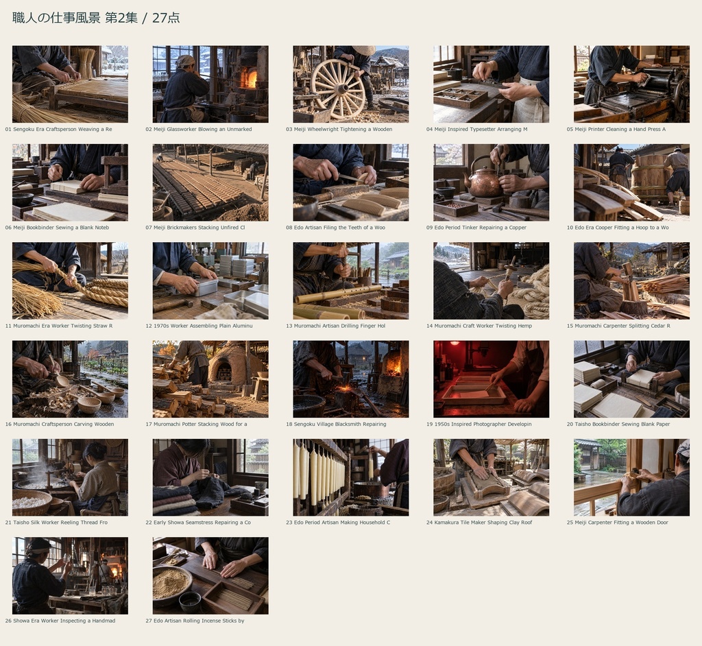 Craft Work in Japan Vol.2 | 27 Photo-Style JPEG | 職人の仕事風景 第2集【AI生成】