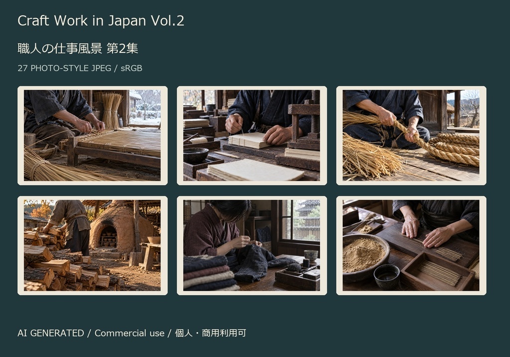 Craft Work in Japan Vol.2 | 27 Photo-Style JPEG | 職人の仕事風景 第2集【AI生成】