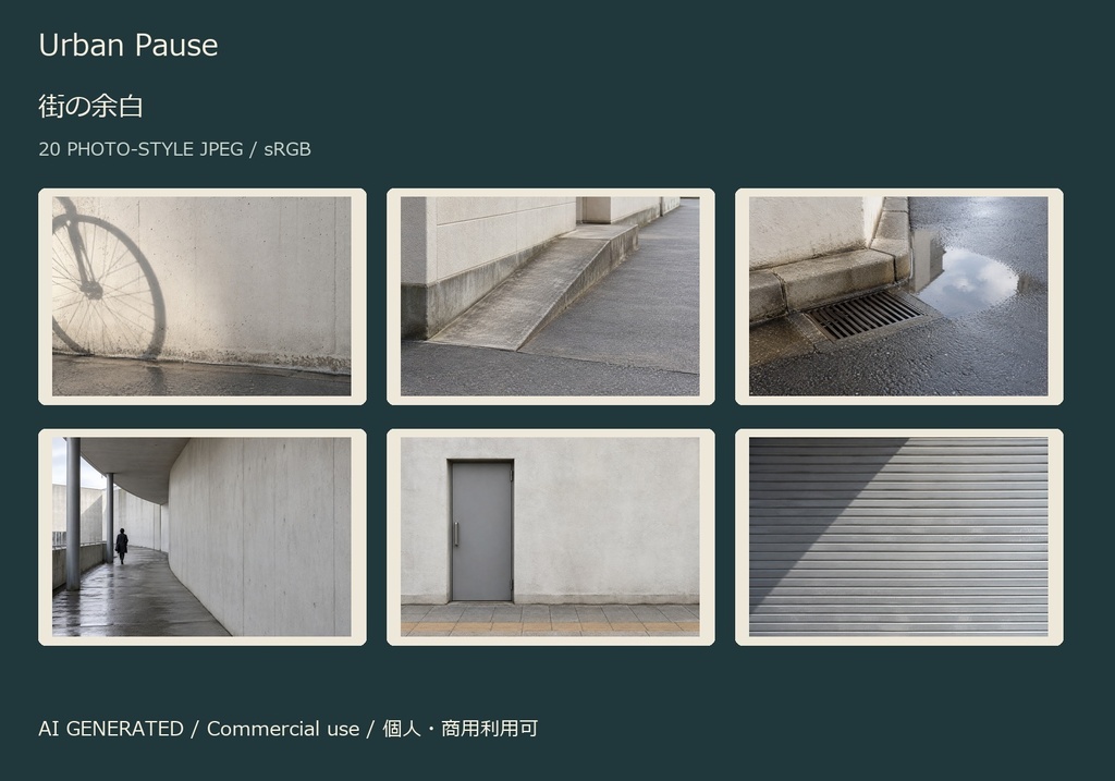 Urban Pause | 20 Photo-Style JPEG | 街の余白【AI生成】