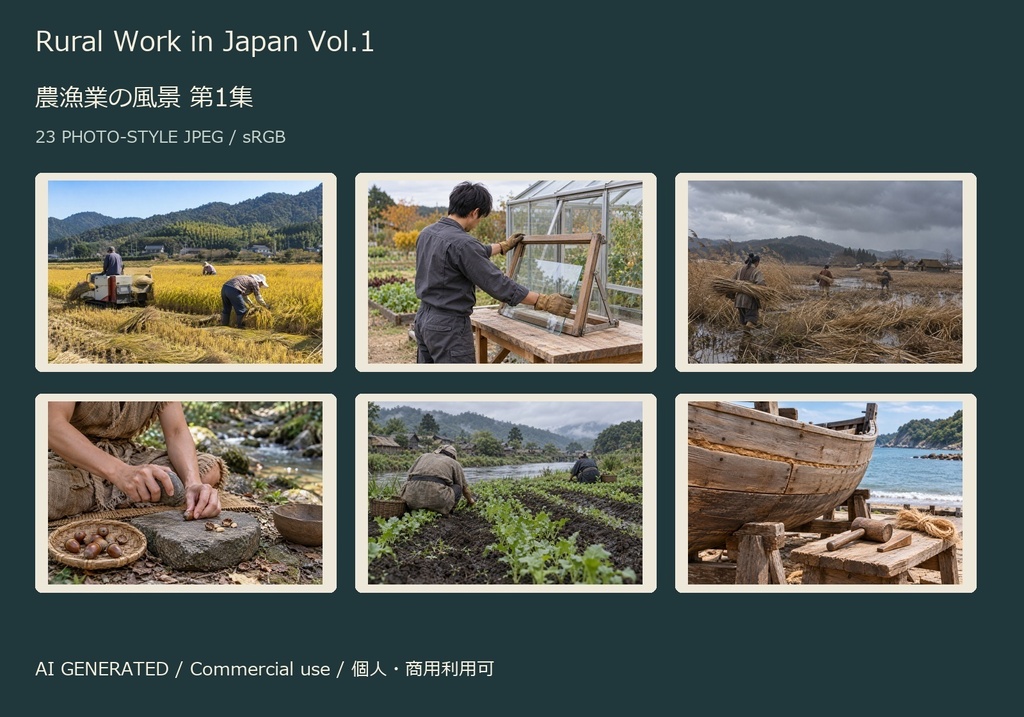 Rural Work in Japan Vol.1 | 23 Photo-Style JPEG | 農漁業の風景 第1集【AI生成】