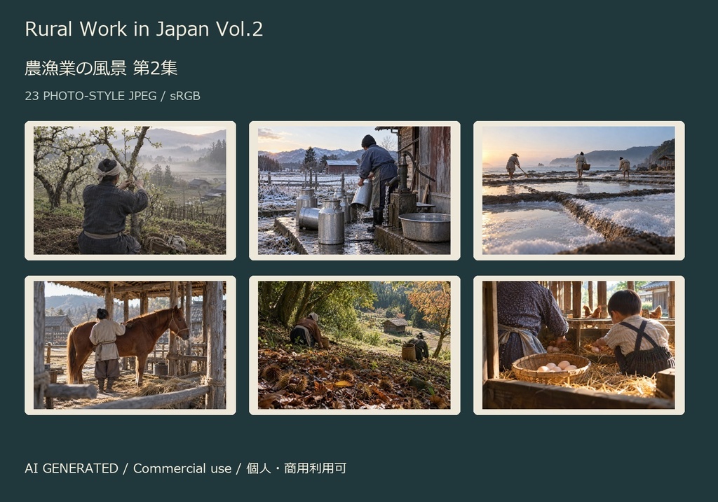 Rural Work in Japan Vol.2 | 23 Photo-Style JPEG | 農漁業の風景 第2集【AI生成】