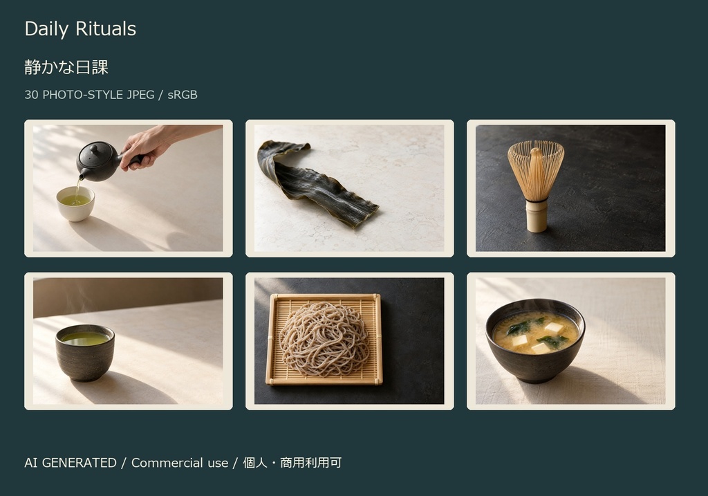 Daily Rituals | 30 Photo-Style JPEG | 静かな日課【AI生成】