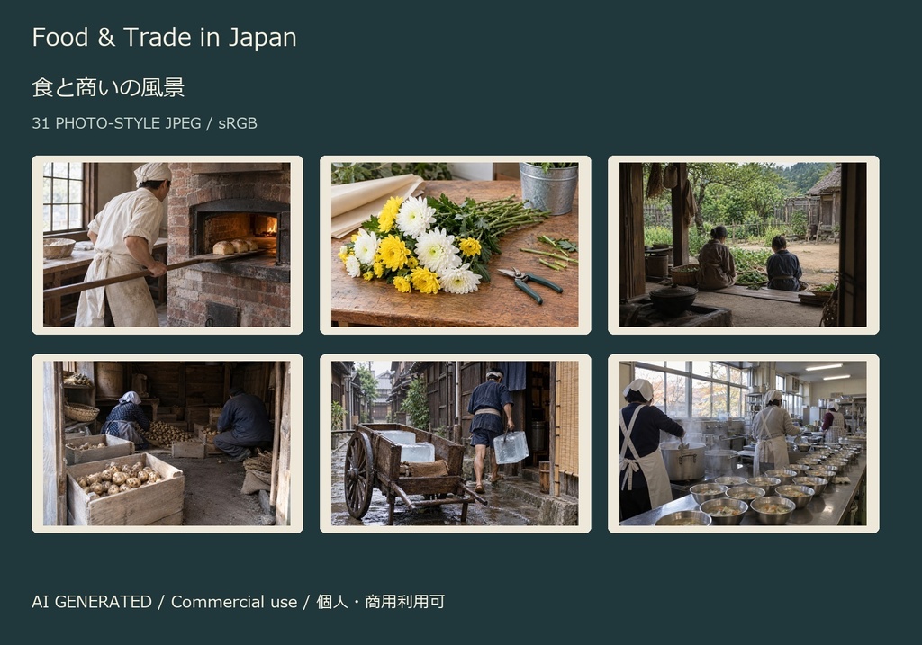 Food & Trade in Japan | 31 Photo-Style JPEG | 食と商いの風景【AI生成】
