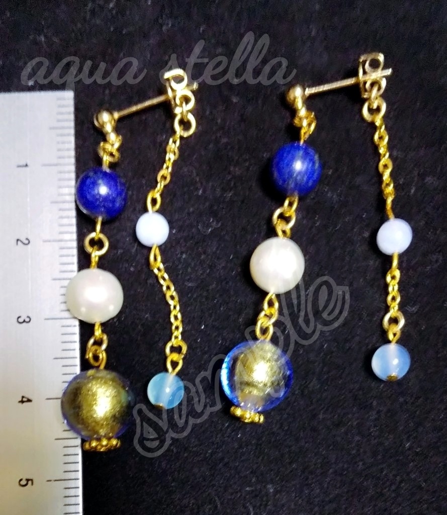 ベネツィアンビーズと淡水パールのピアス