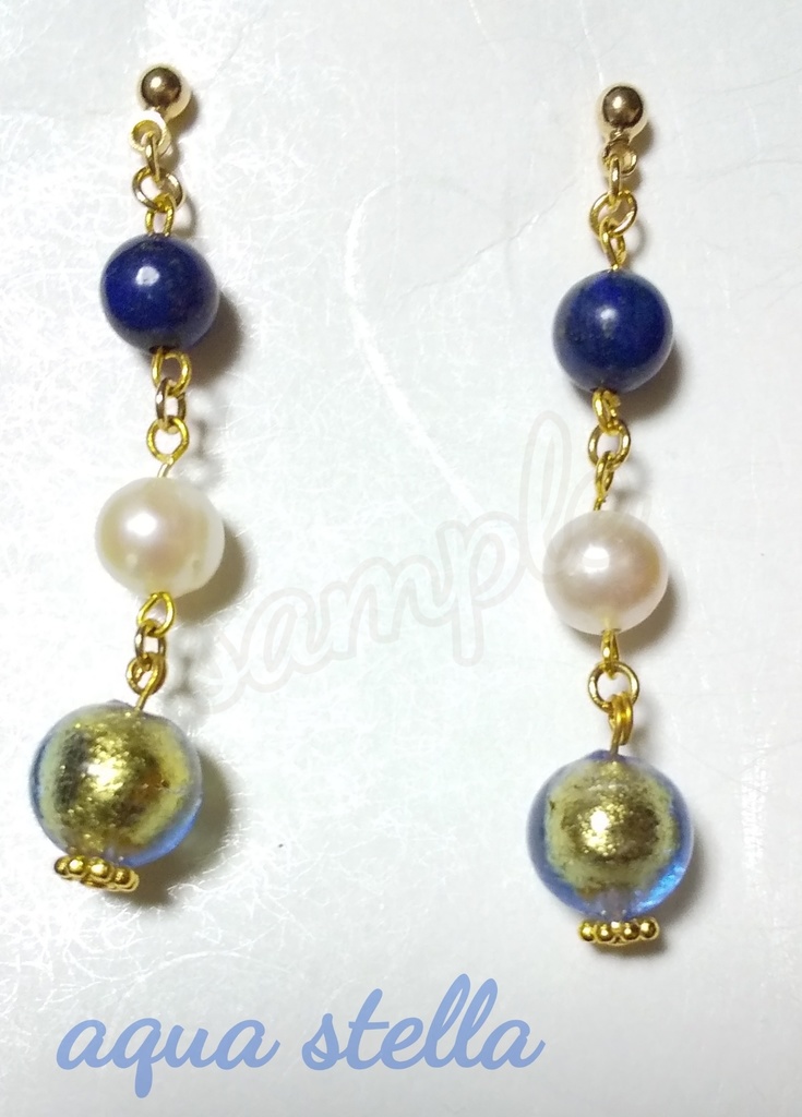 ベネツィアンビーズと淡水パールのピアス