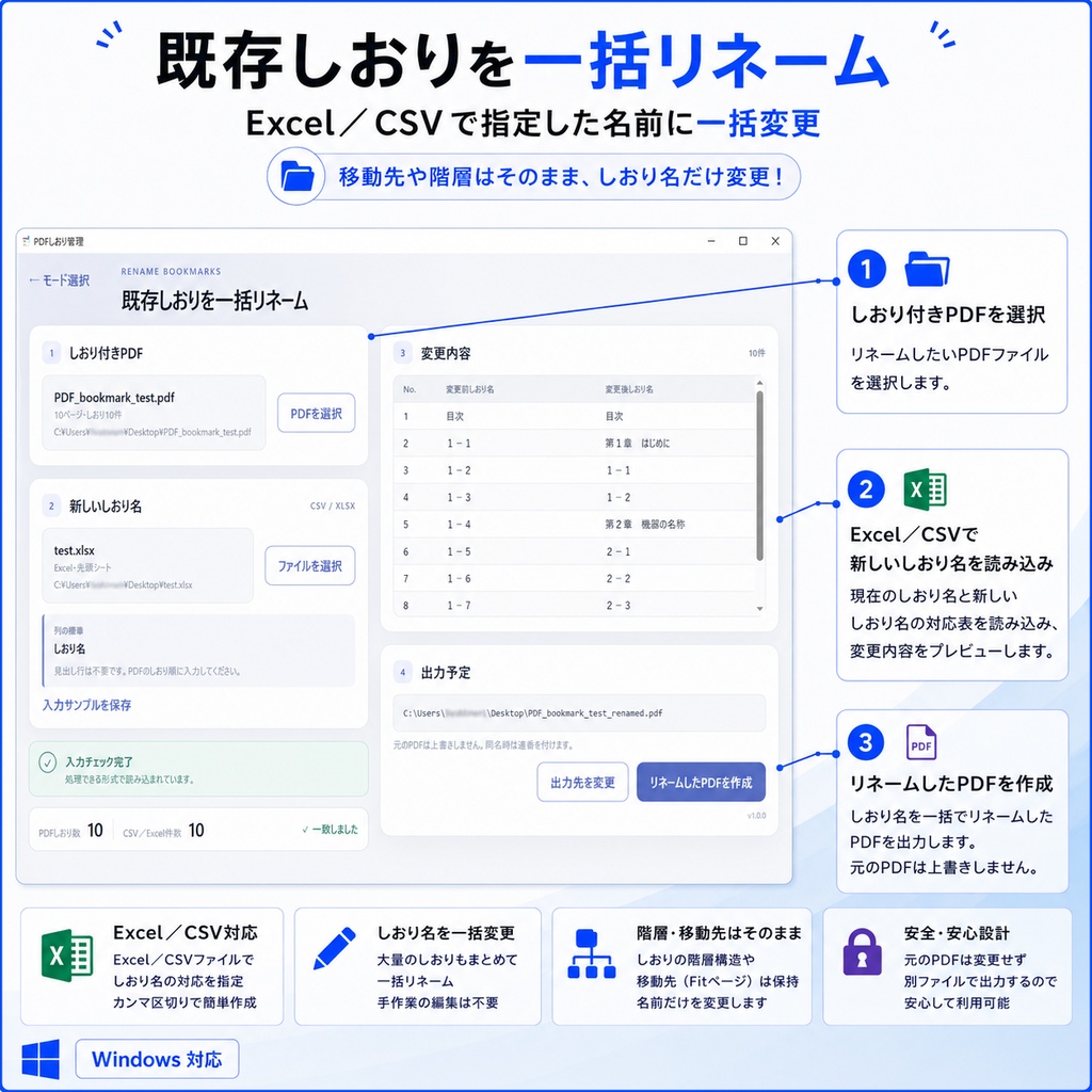 PDFしおり管理|しおり作成・一括リネーム
