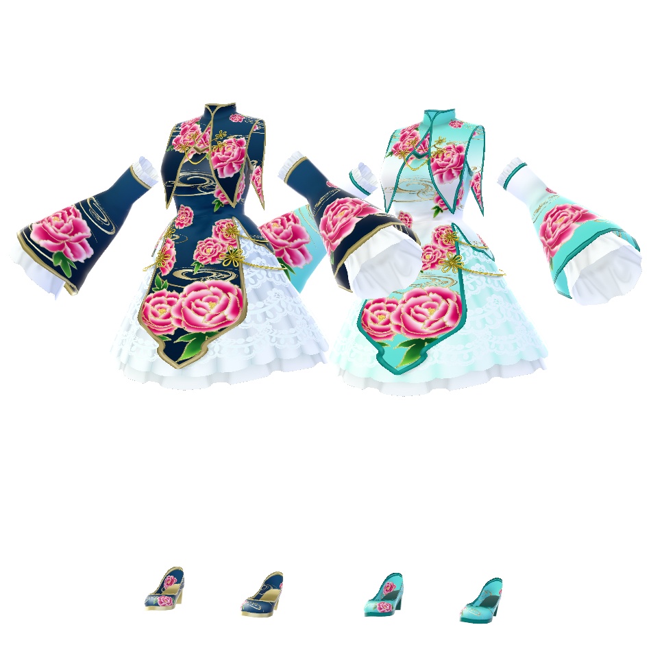 【VRoid衣装/無料】中華風ワンピ5色