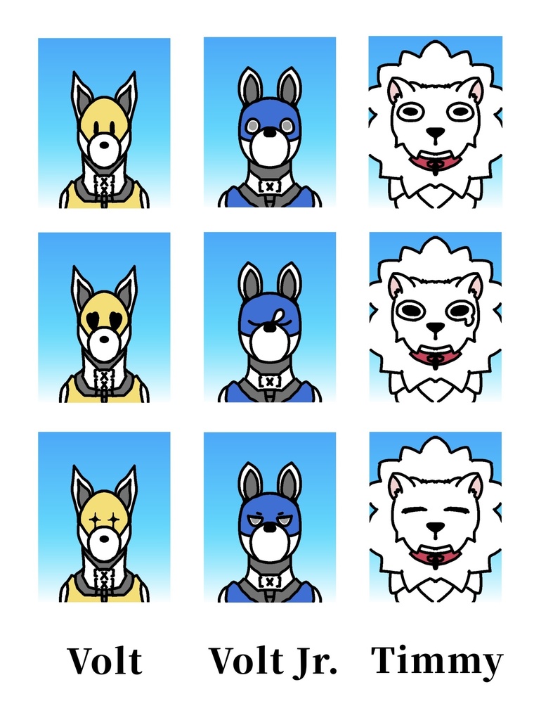 証明写真風ステッカー（ボルト・ボルトJr.・ティミ）