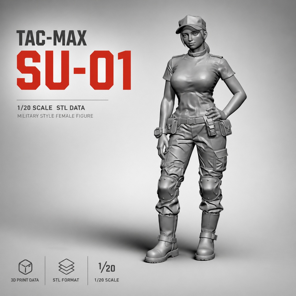 TAC-MAX SU-01 / ミリタリースタイル女性フィギュア（1/20）[STL形式3Dデータ]　