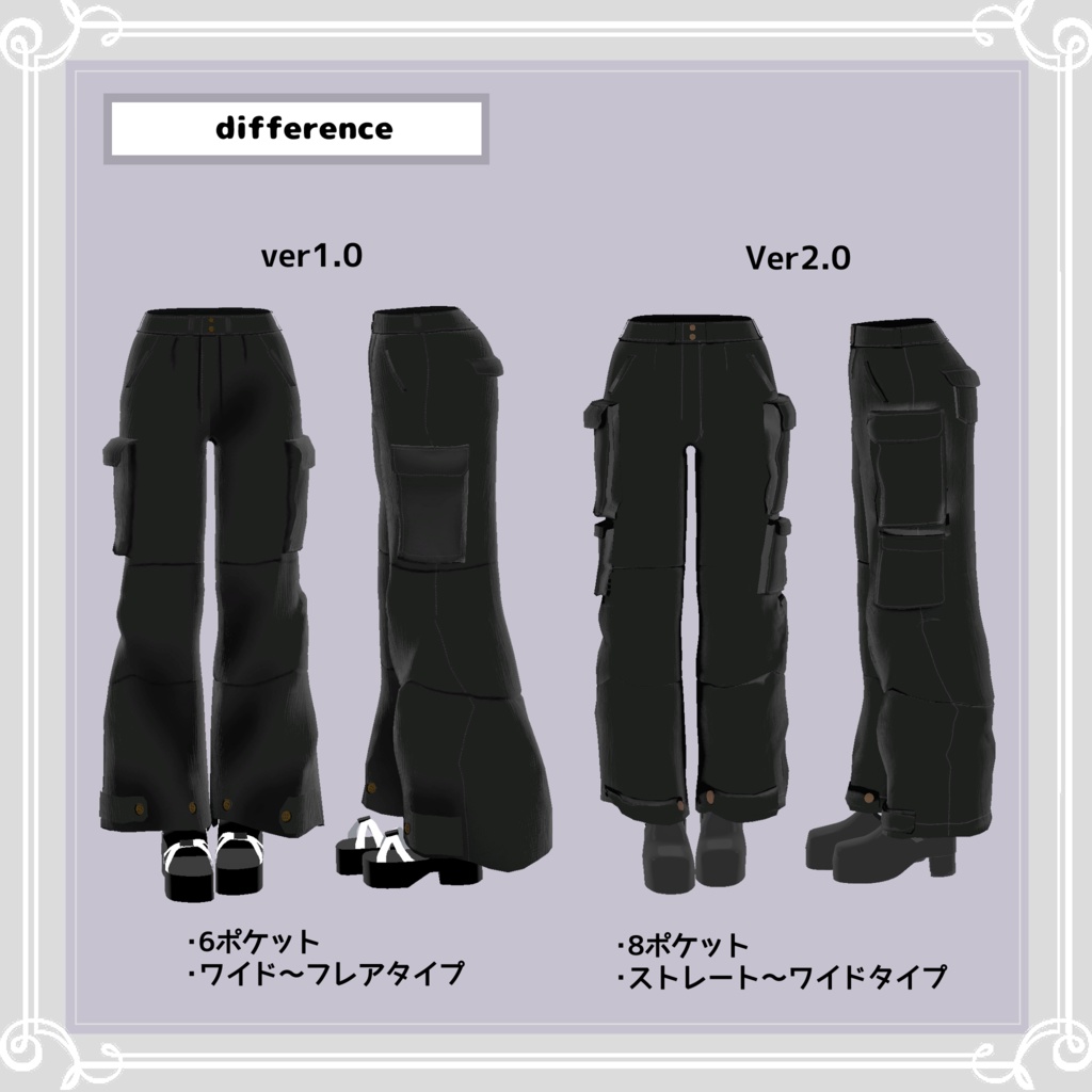 【複数アバター対応】 Black Cargo 2.0 【VRChat向け3D衣装】