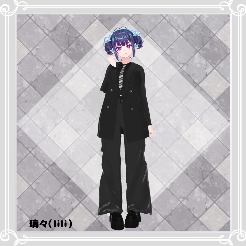 【複数アバター対応】 black sheep 【マニッシュカーゴ-パンツスタイルコーデ】