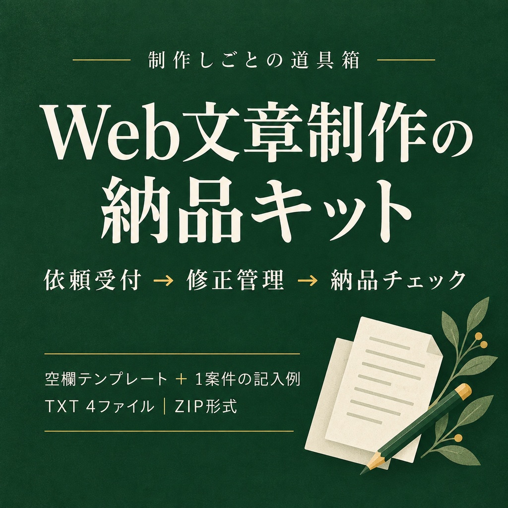Web文章制作の納品キット|空欄シート+1案件の記入例