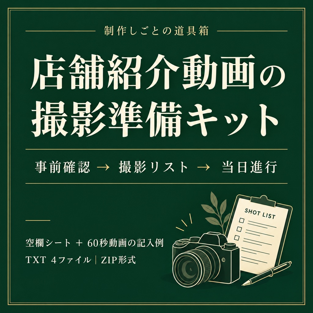 店舗紹介動画の撮影準備キット|確認シート+60秒動画の記入例