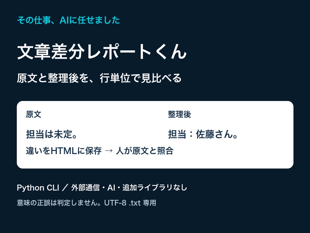 文章差分レポートくん｜原文と整理後の変更をHTMLで見比べるPythonツール