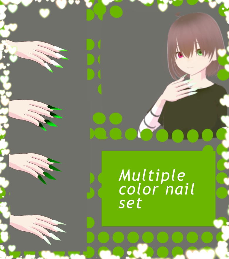 VRoid green and black nail set, free