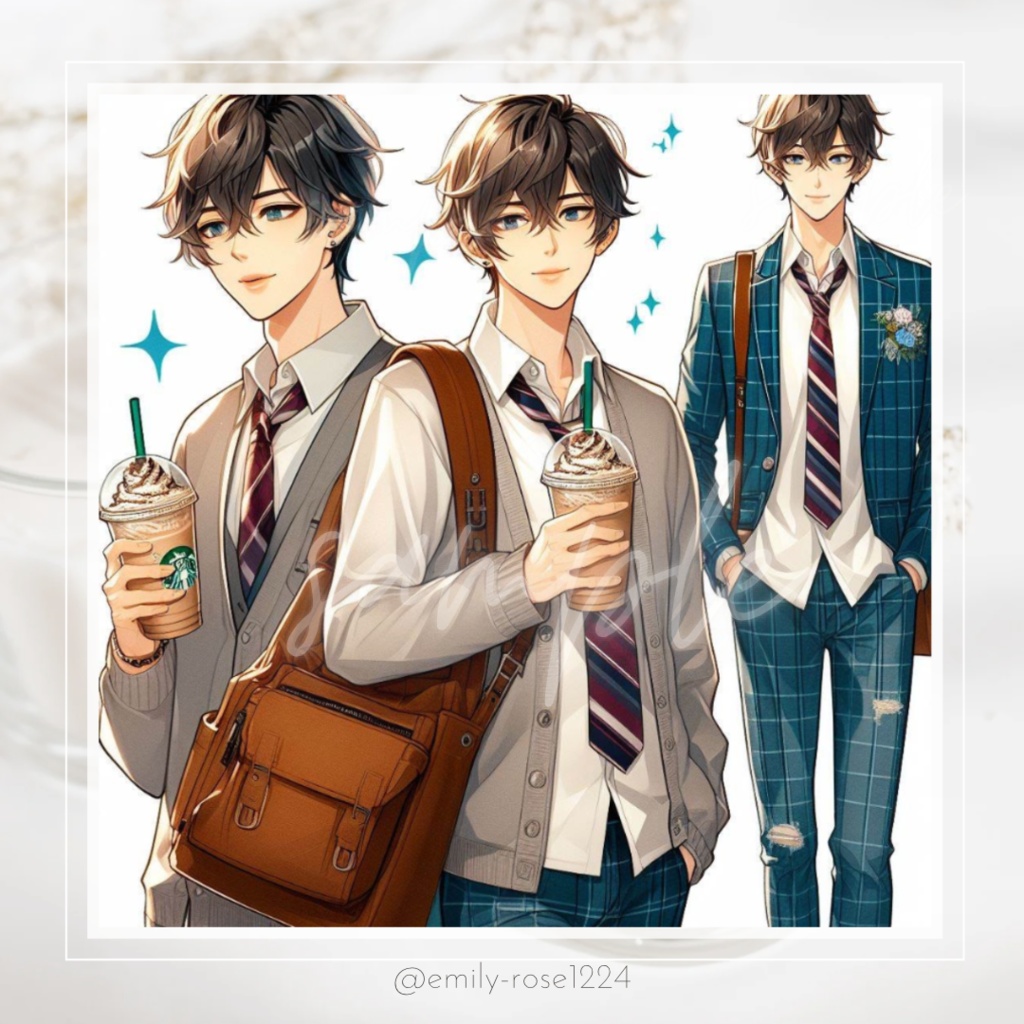 【立ち絵】男子高校生 / コーヒーを持つ / 男の子/スタバ風 ※無料あり