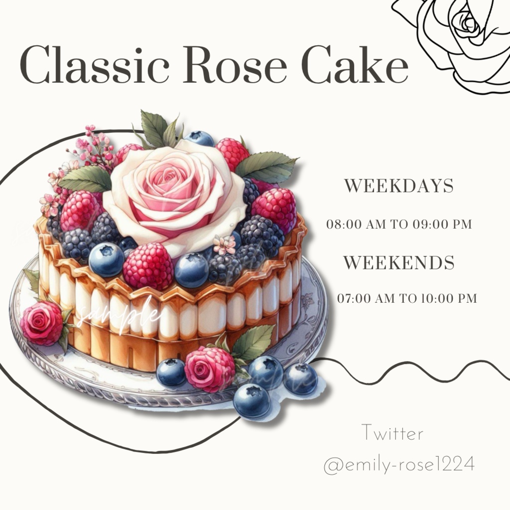 【カフェ素材】   Classic  Rose Cake /ケーキ/ローズ/タルト/ 透過PNG ※無料あり
