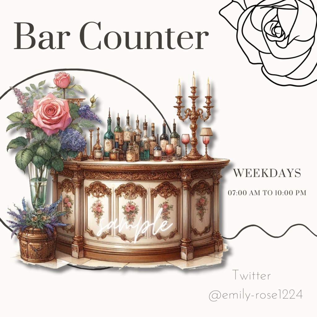 【カフェ素材】 Bar counter  /バーカウンター/アンティーク/ 透過PNG〈全2種〉