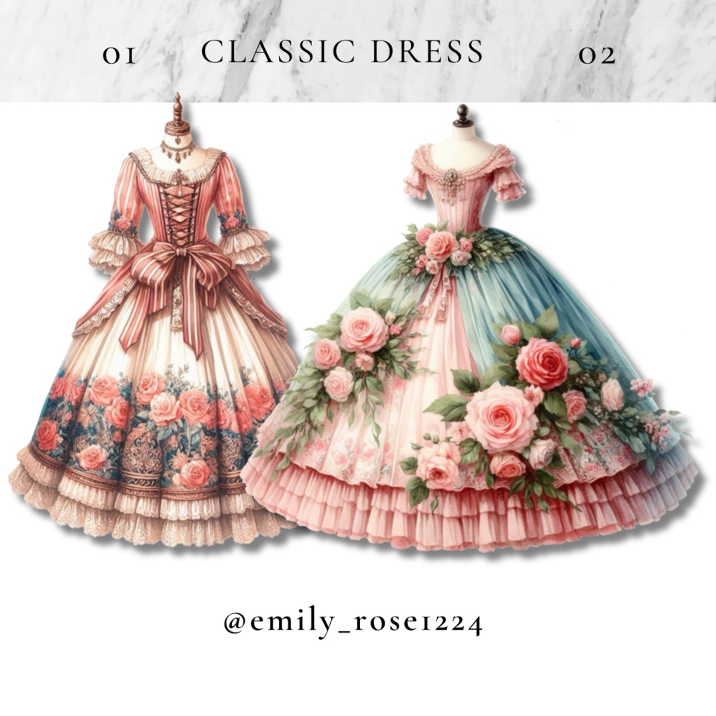【ドレス素材】 Classic dress /アンティーク/透過PNG 〈全3種〉※無料あり