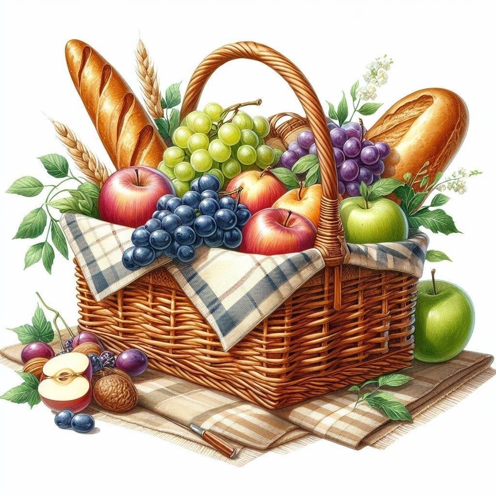 【カフェ素材】 Picnic Basket/ピクニックバスケット/透過PNG〈全2種〉※無料あり