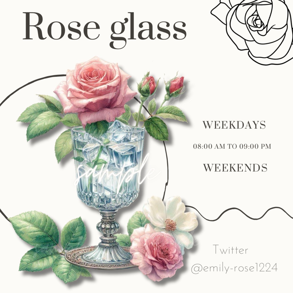 【カフェ素材】 Rose glass / 薔薇の入ったグラス / 透過PNG