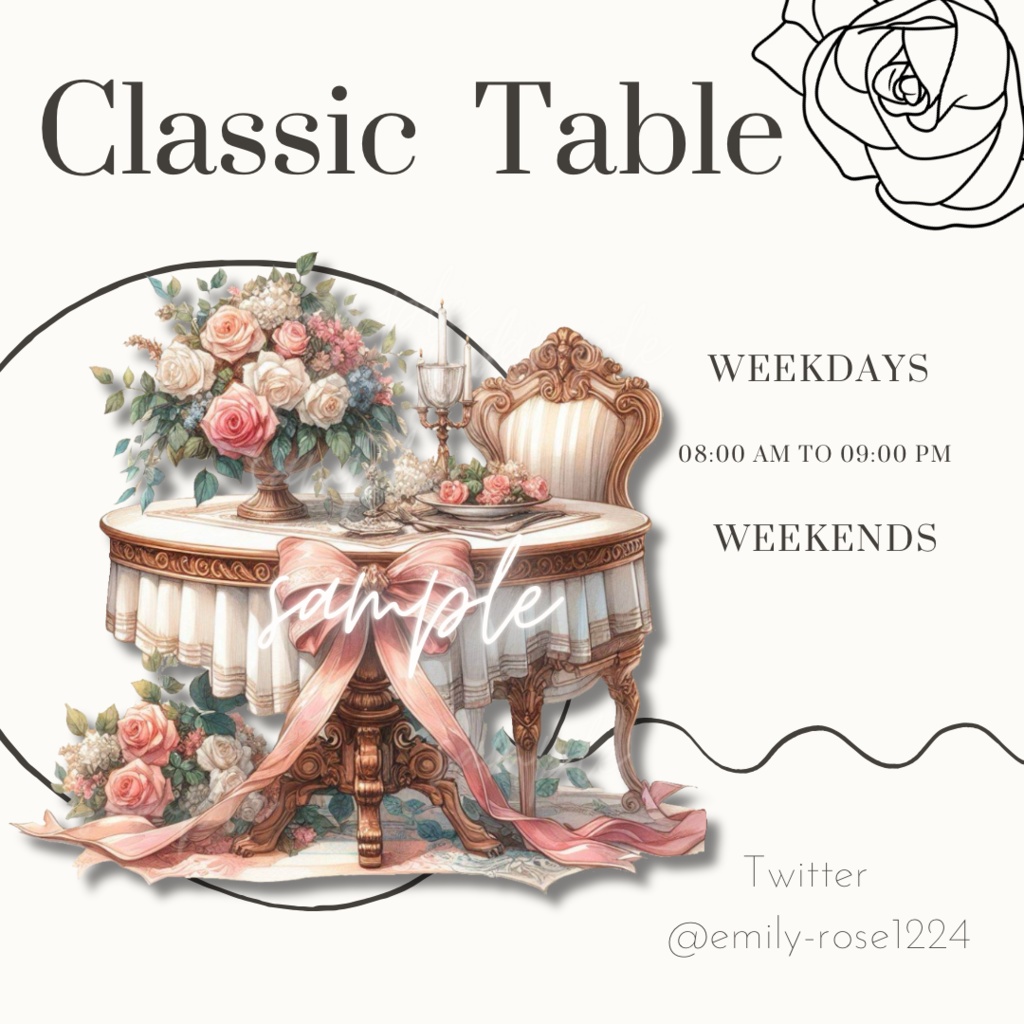 【カフェ素材】Classic Table /テーブル/ローズ/アンティーク/ 透過PNG
