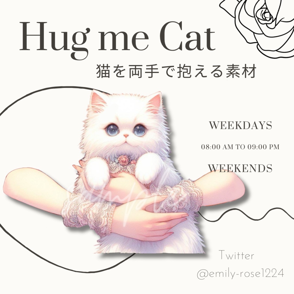 【vtuber向け】猫を両手で抱える女の子/hug me cat〈透過png〉