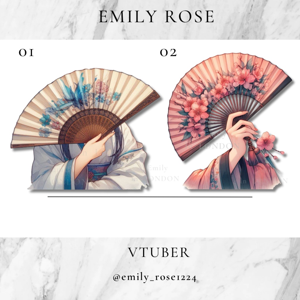 【VTuber向け】扇子を持つ着物を着た女性/ Folding fan〈透過png〉全2種