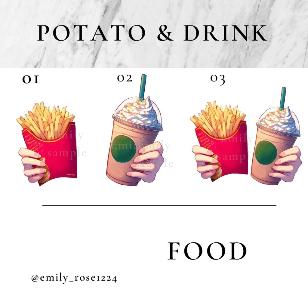 【VTuber向け】ポテトとフラッペを持つ手素材 /potato&drink〈透過png〉
