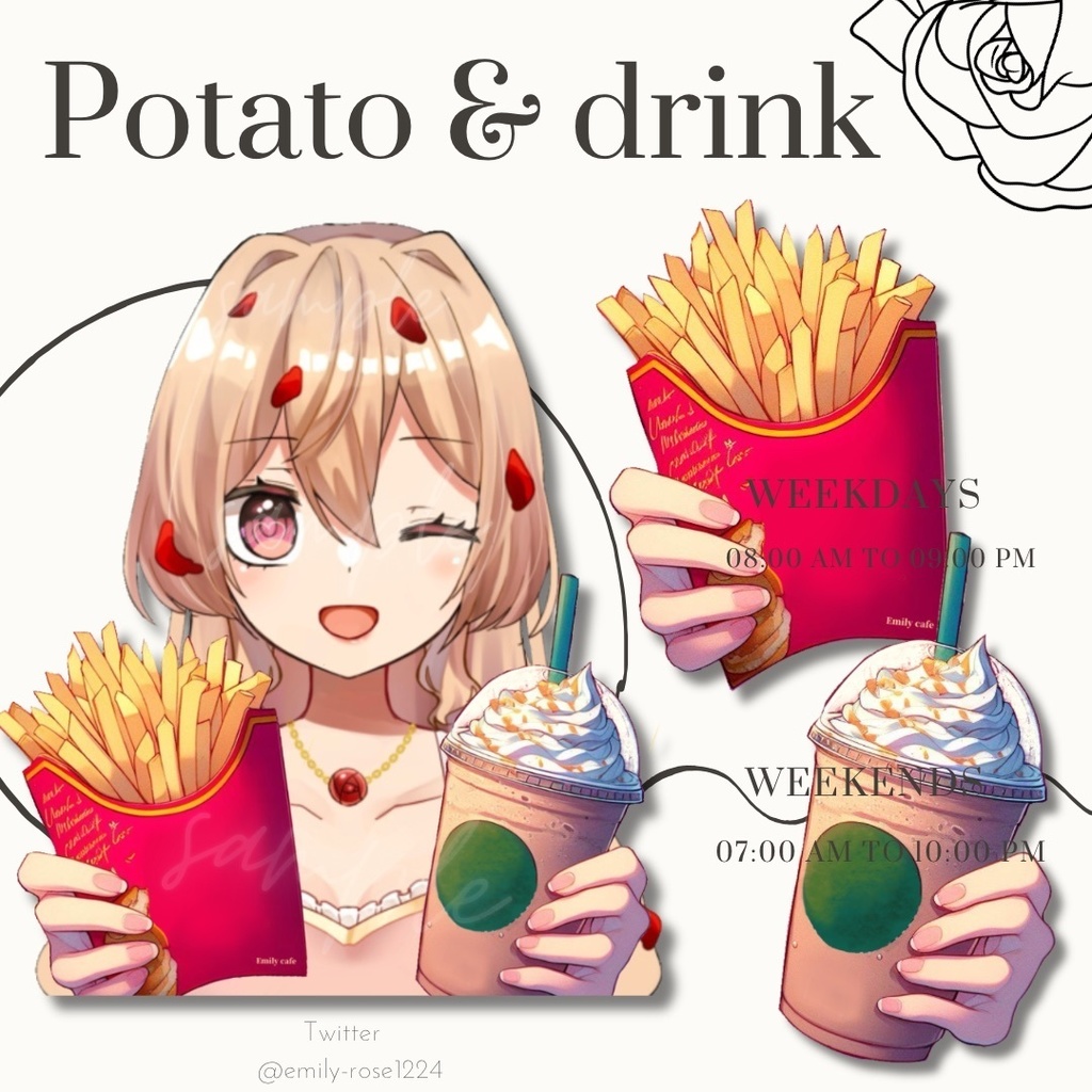 【VTuber向け】ポテトとフラッペを持つ手素材 /potato&drink〈透過png〉