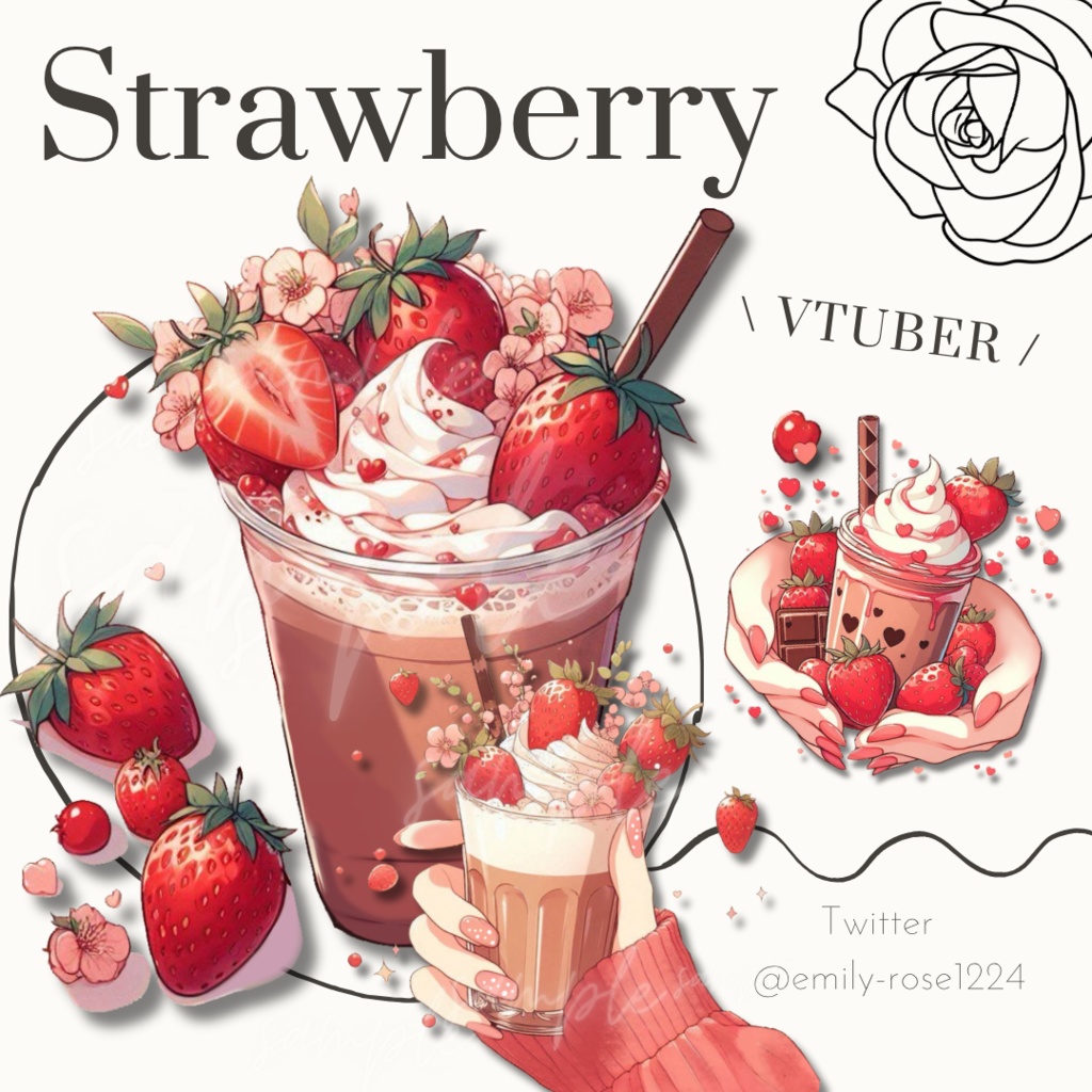 【カフェ素材】かわいい苺を持つ手 / strawberry〈透過png〉全8種 ※無料