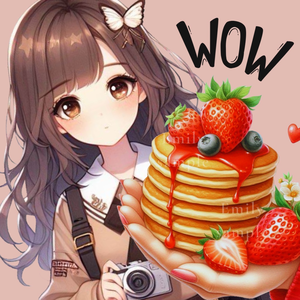 【カフェ素材】かわいいの苺のパンケーキ / strawberry〈透過png〉※無料あり