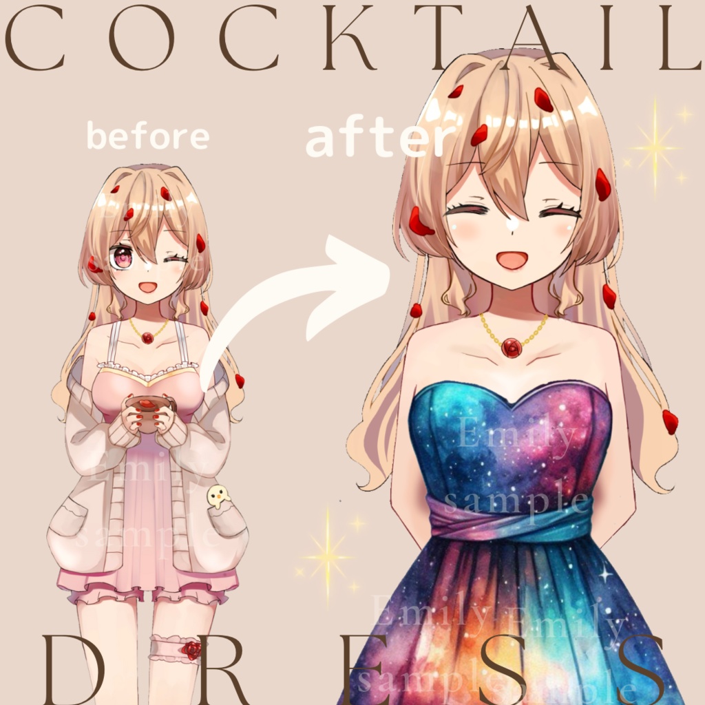 【衣装素材】夏のマジック⭐︎カクテルドレス〈透過png〉全3種