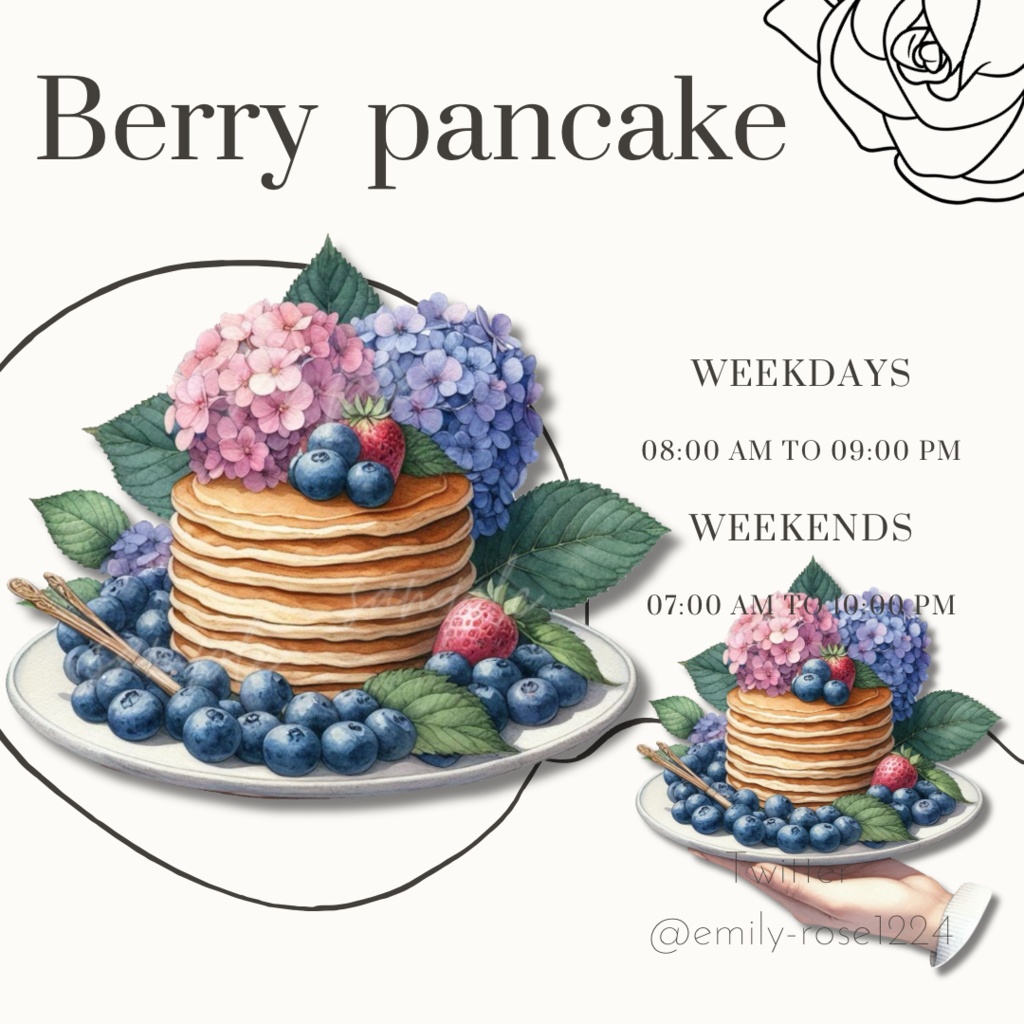 【カフェ素材】紫陽花とブルーベリーのパンケーキ / berry pancake〈透過png〉※無料あり